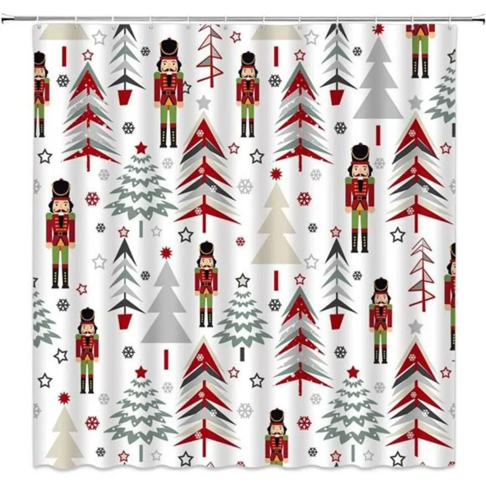 Christmas Shower Curtain Nutcracker Decor Holiday Bath Bathroom Xmas Decoration